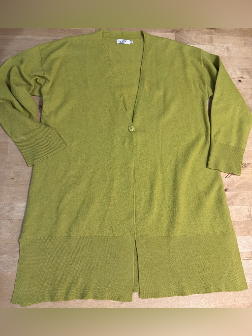 Masai merino wool Lime Green Longline single button cardigan duster